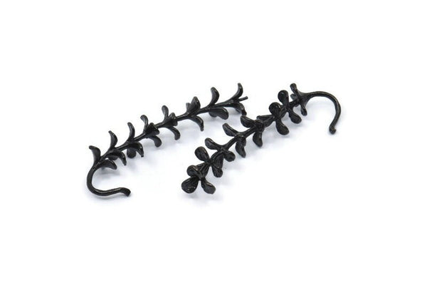 Siyah Çiçek Tılsımı, 2 Oksitlenmiş Siyah Pirinç Çiçek Tılsımı, Küpeler, Bulgular (43x7mm) N1233