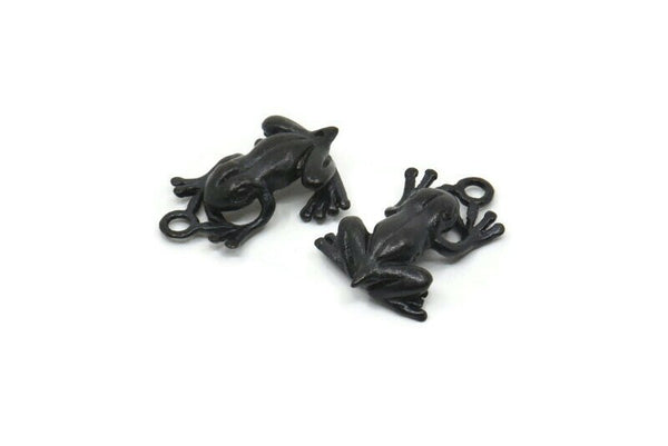 Black Frog Charm, 4 Oxidized Black Brass Frog Charm Earrings With 1 Loop, Pendants, Findings (11x16mm) N0907