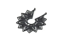 Black Ethnic Pendant, 2 Oxidized Black Brass Ethnic Motif Pendants With 2 Loops, Findings, Earrings, Charms (43x46mm) N0875