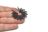 Black Ethnic Pendant, 2 Oxidized Black Brass Ethnic Motif Pendants With 2 Loops, Findings, Earrings, Charms (43x46mm) N0875