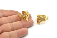 Gold Ring Setting, Gold Plated Brass Adjustable Rings With 1 Stone Settings - Pad Size 6mm N2571