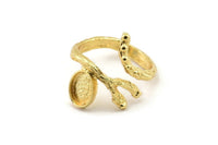 Gold Ring Setting, Gold Brass Adjustable Rings With 1 Stone Settings - Pad Size 6x8mm N2531