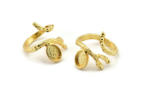 Gold Ring Setting, Gold Brass Adjustable Rings With 1 Stone Settings - Pad Size 6x8mm N2531