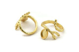 Gold Ring Setting, Gold Brass Adjustable Rings With 1 Stone Settings - Pad Size 6x8mm N2531