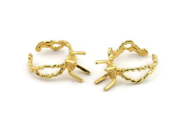 Gold Ring Settings, Gold Plated Brass Claw Rings, Adjustable Rings - Pad Size 6x8mm N2568