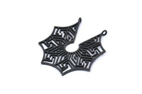 Black Ethnic Pendant, 2 Oxidized Black Brass Ethnic Motif Pendants With 2 Loops, Findings, Earrings, Charms (40x39mm) N0873