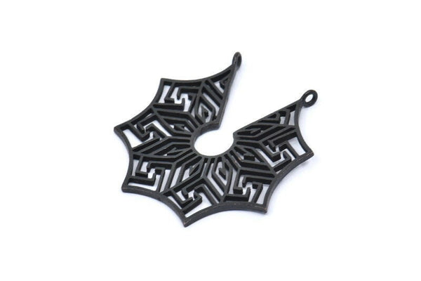 Black Ethnic Pendant, 2 Oxidized Black Brass Ethnic Motif Pendants With 2 Loops, Findings, Earrings, Charms (40x39mm) N0873