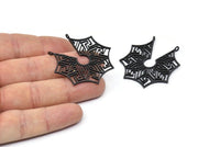 Black Ethnic Pendant, 2 Oxidized Black Brass Ethnic Motif Pendants With 2 Loops, Findings, Earrings, Charms (40x39mm) N0873