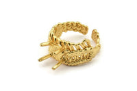 Gold Ring Settings, Gold Plated Brass Claw Rings, Adjustable Rings - Pad Size 6mm N2541