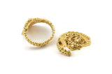 Gold Ring Setting, Gold Plated Brass Adjustable Rings With 1 Stone Settings - Pad Size 6mm N2553