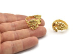 Gold Ring Setting, Gold Plated Brass Adjustable Rings With 1 Stone Settings - Pad Size 6mm N2553