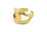 Gold Ring Setting, Gold Plated Brass Adjustable Rings With 1 Stone Settings - Pad Size 6x8mm N2556