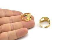 Gold Ring Setting, Gold Plated Brass Adjustable Rings With 1 Stone Settings - Pad Size 6x8mm N2556