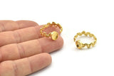 Gold Ring Setting, Gold Plated Brass Adjustable Rings With 1 Stone Settings - Pad Size 6x8mm N2558