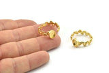 Gold Ring Setting, Gold Plated Brass Adjustable Rings With 1 Stone Settings - Pad Size 6x8mm N2558