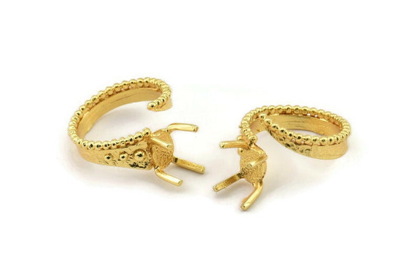 Gold Ring Settings, Gold Plated Brass Claw Rings, Adjustable Rings - Pad Size 6x8mm N2577