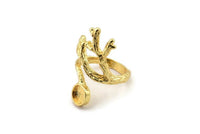 Gold Ring Setting, Gold Plated Brass Adjustable Rings With 1 Stone Settings - Pad Size 6mm N2552