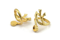 Gold Ring Setting, Gold Plated Brass Adjustable Rings With 1 Stone Settings - Pad Size 6mm N2552