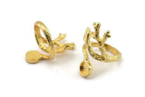 Gold Ring Setting, Gold Plated Brass Adjustable Rings With 1 Stone Settings - Pad Size 6mm N2552
