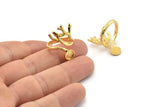 Gold Ring Setting, Gold Plated Brass Adjustable Rings With 1 Stone Settings - Pad Size 6mm N2552