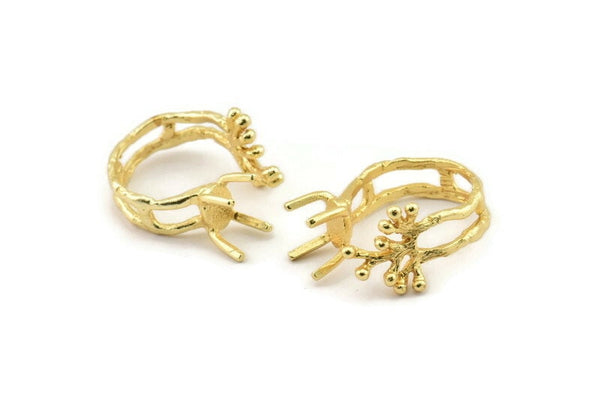 Gold Ring Settings, Gold Plated Brass Claw Rings, Adjustable Rings - Pad Size 6x8mm N2567