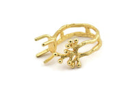 Gold Ring Settings, Gold Plated Brass Claw Rings, Adjustable Rings - Pad Size 6x8mm N2567
