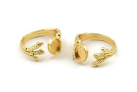 Gold Ring Setting, Gold Plated Brass Adjustable Rings With 1 Stone Settings - Pad Size 6x8mm N2554
