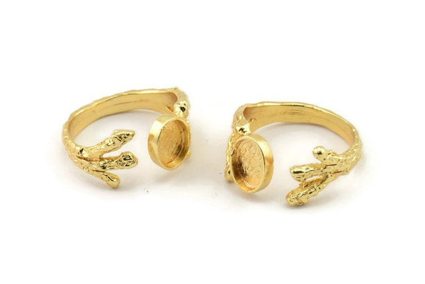 Gold Ring Setting, Gold Plated Brass Adjustable Rings With 1 Stone Settings - Pad Size 6x8mm N2554