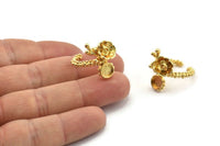 Gold Flower Ring, Gold Plated Brass Adjustable Rings With 1 Stone Settings - Pad Size 6mm N2539