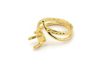 Gold Ring Settings, Gold Plated Brass Claw Rings, Adjustable Rings - Pad Size 6mm N2578