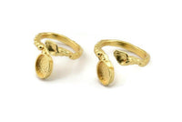 Gold Ring Setting, Gold Plated Brass Adjustable Rings With 1 Stone Settings - Pad Size 6x8mm N2536