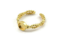 Gold Ring Setting, Gold Plated Brass Adjustable Rings With 1 Stone Settings - Pad Size 6mm N2549
