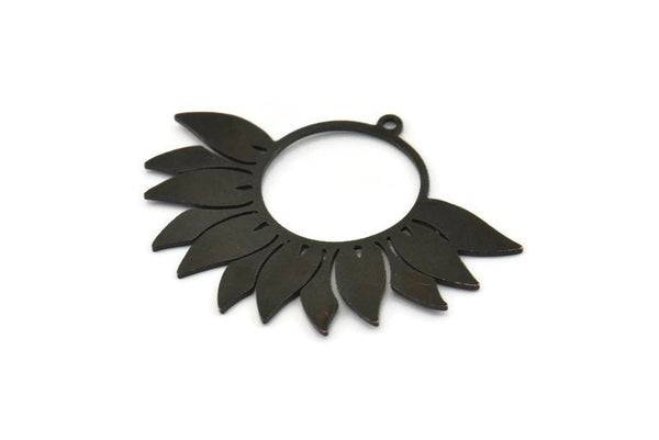 Black Flower Charm, 2 Oxidized Black Brass Flower Charms With 1 Loop, Findings (30x40x0.60mm) SMP0150 A2249