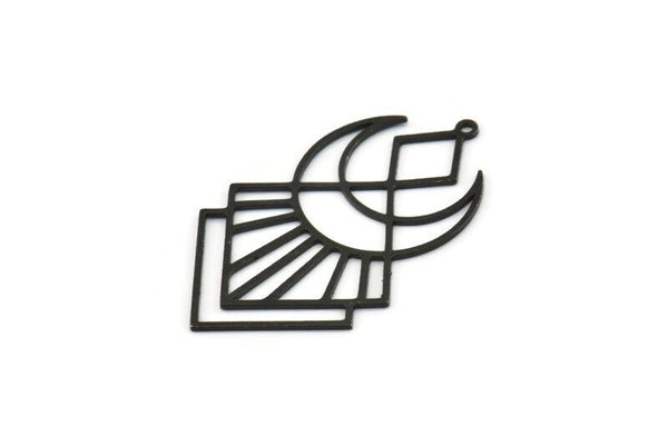 Siyah Elmas Tılsım, 1 Halkalı 2 Oksitlenmiş Siyah Pirinç Hilal Tılsımı, Bulgular (42x25x0,60 mm) SMP1068 A6018