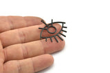 Black Eye Charm, 4 Oxidized Black Brass Eye Charms With 1 Loop (36x33x1mm) D992