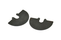 Semi Circle Charm, 2 Oxidized Black Brass Semi Circle Charm Pendants With 2 Holes (33x22x0.80mm) D0669