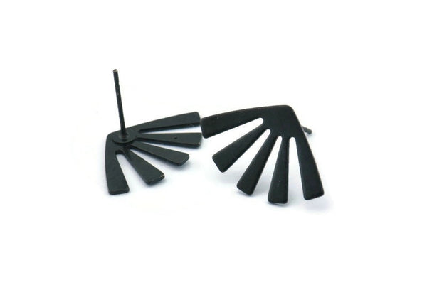 Black Sun Earring, 8 Oxidized Black Brass Rising Sun Flag Stud Earrings (20x12x0.60mm) D960 A1245
