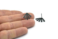 Black Sun Earring, 8 Oxidized Black Brass Rising Sun Flag Stud Earrings (20x12x0.60mm) D960 A1245