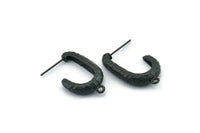 Black Hook Earring, 2 Hammered Oxidized Black Brass Hook Stud Earrings With 1 Loop (26x15x5mm) N1329