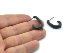 Black Hook Earring, 2 Hammered Oxidized Black Brass Hook Stud Earrings With 1 Loop (26x15x5mm) N1329