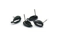 Black Shell Earring, 4 Oxidized Black Brass Cowrie Shell Stud Earrings With 1 Loop, Findings (16x9mm) N0909