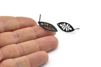Black Marquise Earring, 8 Oxidized Black Brass Leaf Patterned Marquise Shaped Stud Earrings With 1 Hole (24x10x0.80mm) A6216 A2812 H0189