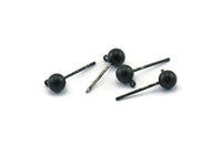 24 Earring Posts with Oxidized Black Brass Ball Pad and 5 mm Hole Hook A0394