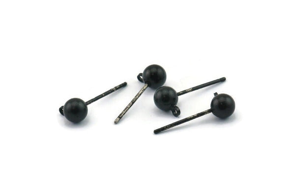 24 Earring Posts with Oxidized Black Brass Ball Pad and 5 mm Hole Hook A0394