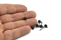 24 Earring Posts with Oxidized Black Brass Ball Pad and 5 mm Hole Hook A0394