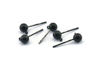 24 Earring Posts with Oxidized Black Brass Ball Pad and 5 mm Hole Hook A0394