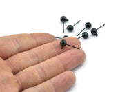 Black Earring Posts, 6 Oxidized Black Brass Ball Pad and 6mm Hole Hook BS 1731 H0585