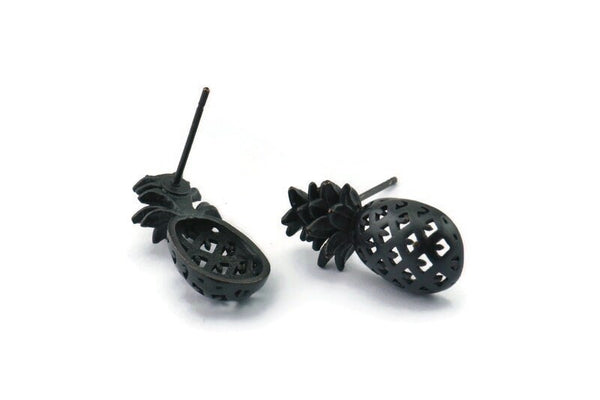 Siyah Ananas Küpe, 4 Oksitlenmiş Siyah Pirinç Ananas Küpe (20x9mm) N1548
