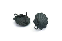 Black Shell Earring, 4 Oxidized Black Brass Sea Shell Stud Earrings With 1 Loop, Findings (16x14mm) N0912