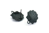 Black Shell Earring, 4 Oxidized Black Brass Sea Shell Stud Earrings With 1 Loop, Findings (16x14mm) N0912